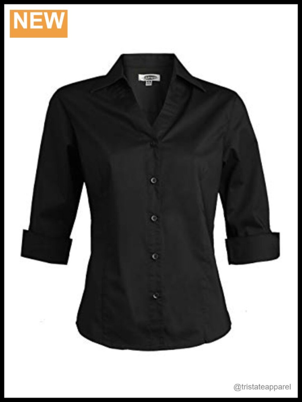 Tailored V-Neck Stretch Blouse 3/4 Sleeve Professional Cotton Polyester Spandex